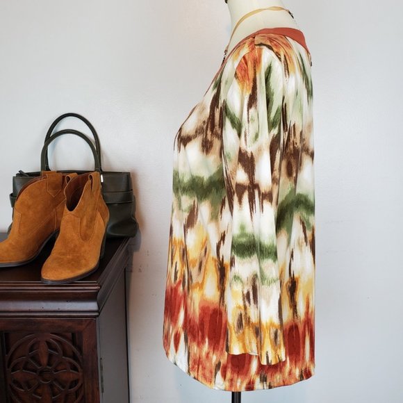 Alfred Dunner Fall Colors 3/4 Sleeve Pullover Watercolor Top With Studding S - Picture 4 of 7